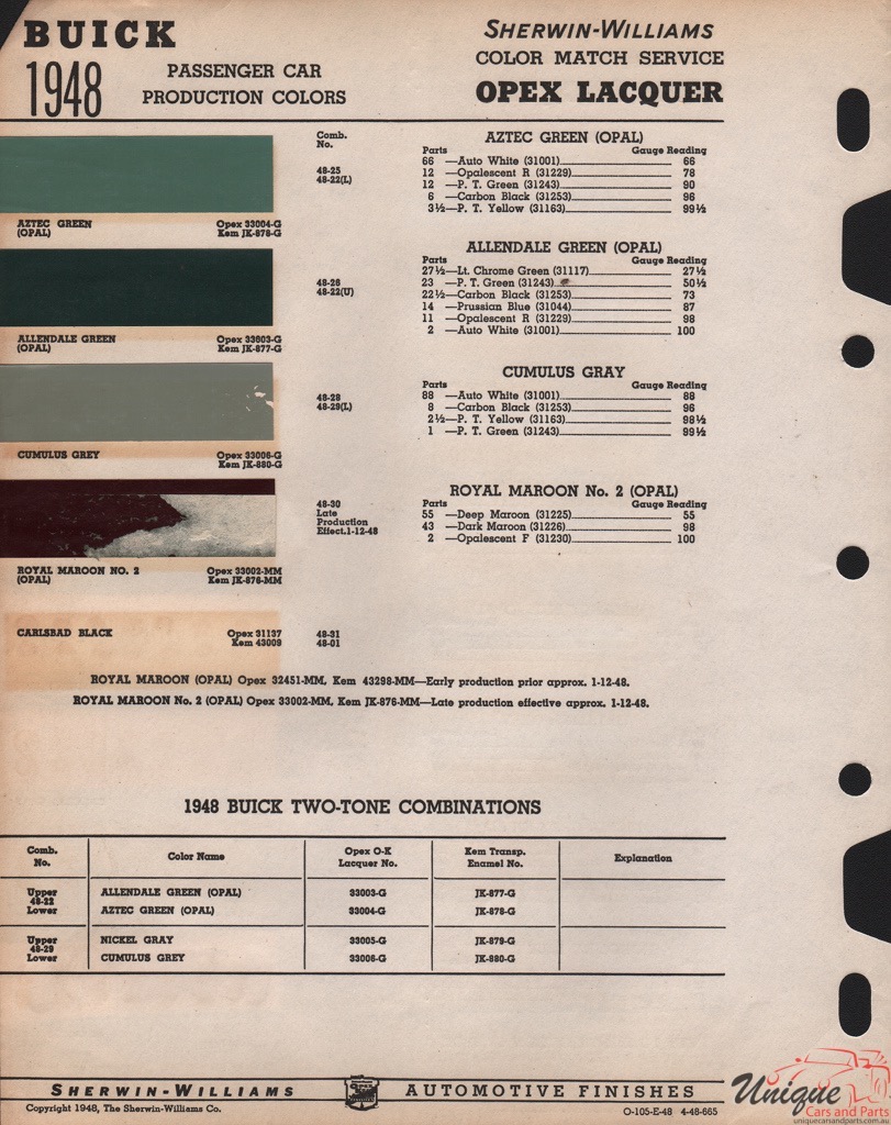 1948 Buick Paint Charts Williams 2